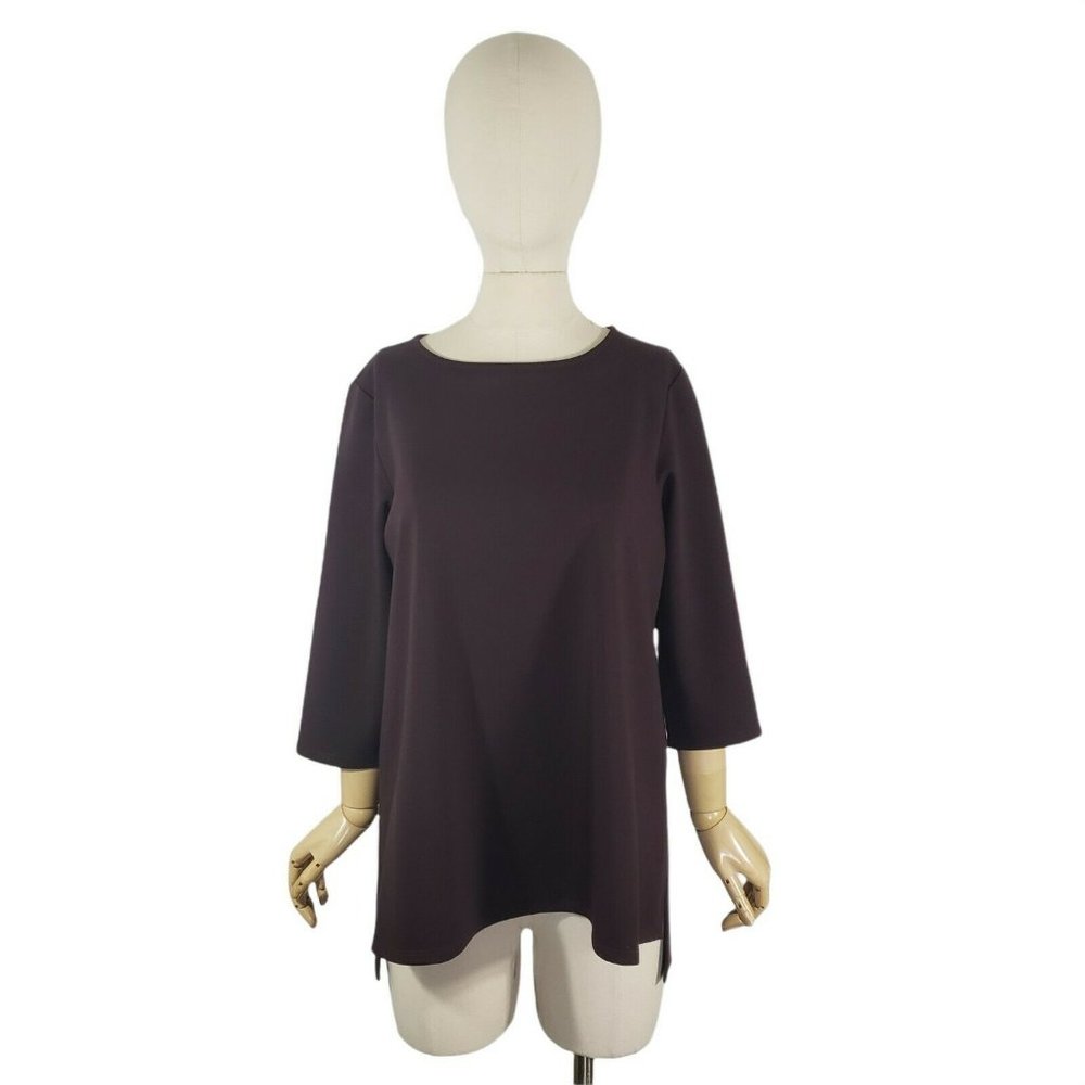 EIEEN FISHER Petite Ponte Knit Hi-Low 3/4 Sleeve Top